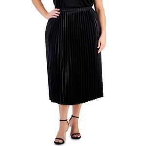 Anne Klein Satin Pull-On Pleated Maxi Skirt Anne Black NEW Plus Size 2X